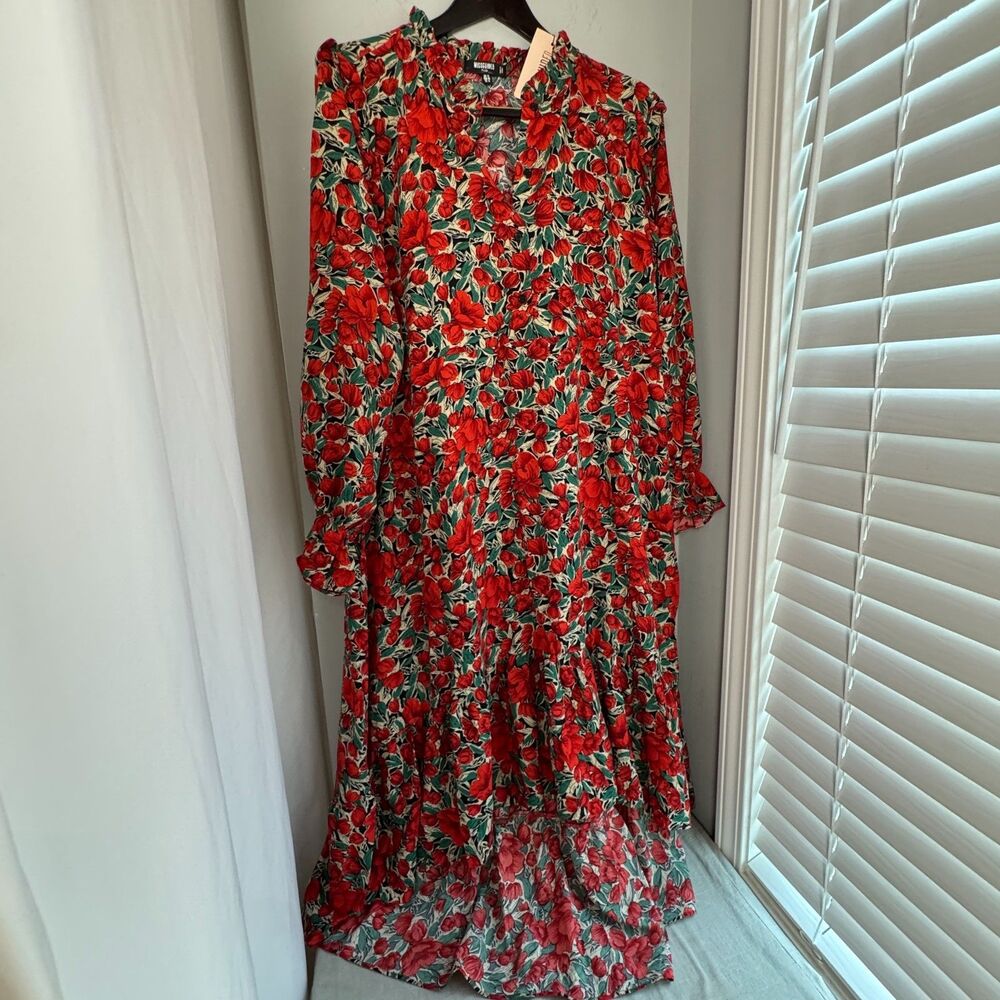 Missguided Plus Dress Women's 14 Floral High Low Ruffle Long Sleeve NWT